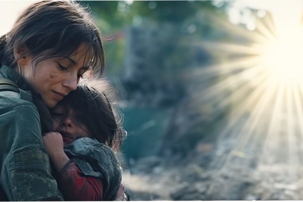 Mother holds her child